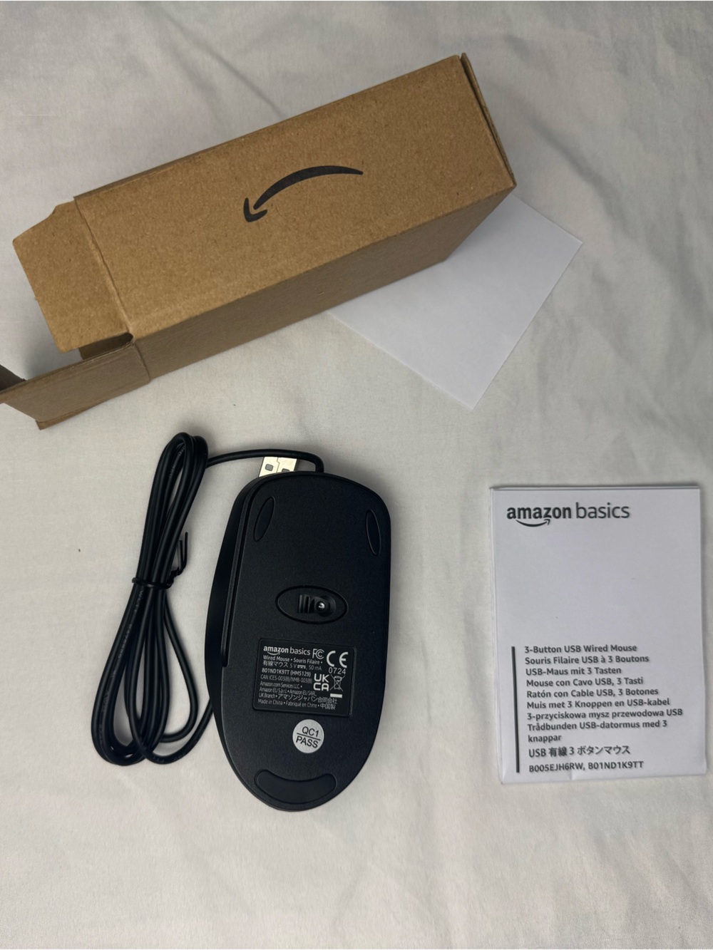 Amazon Basics USB Wired Computer Mouse 3-Button Optical PC Laptop NEW Open Box
